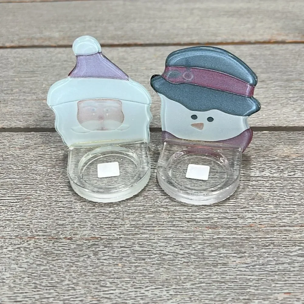 Festive Santa and Snowman Glass Partylite Tea Light Candle Holders